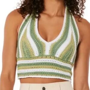 Hollister halter neck crop top green crocheted.